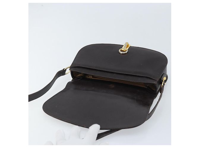 Borsa a spalla in pelle Sherry Line Horsebit Web GUCCI marrone scuro oro Auth ep13957 D'oro - vista 18