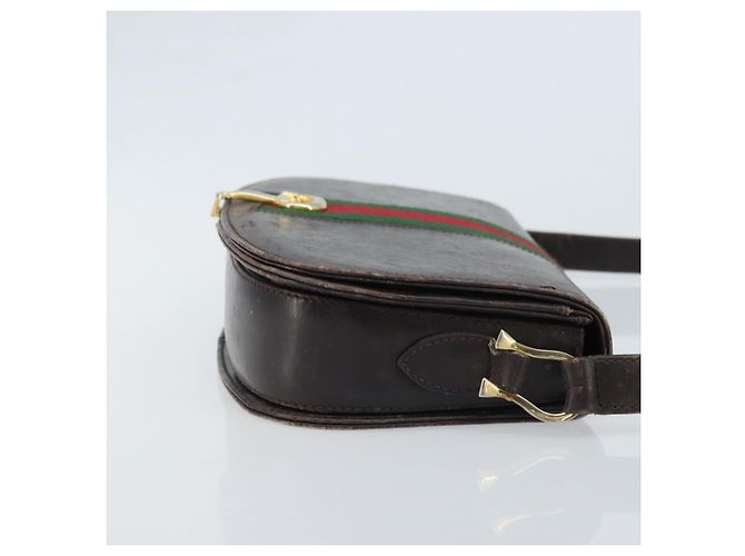 Borsa a spalla in pelle Sherry Line Horsebit Web GUCCI marrone scuro oro Auth ep13957 D'oro - vista 3