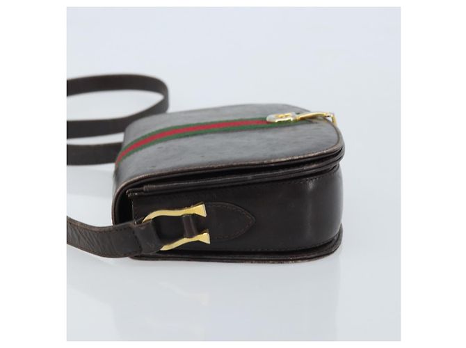 Borsa a spalla in pelle Sherry Line Horsebit Web GUCCI marrone scuro oro Auth ep13957 D'oro - vista 4