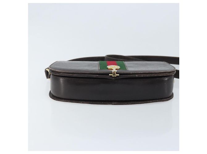 Borsa a spalla in pelle Sherry Line Horsebit Web GUCCI marrone scuro oro Auth ep13957 D'oro - vista 5