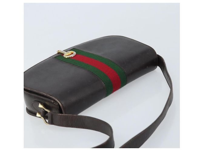 Borsa a spalla in pelle Sherry Line Horsebit Web GUCCI marrone scuro oro Auth ep13957 D'oro - vista 6