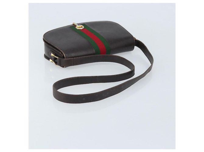 Borsa a spalla in pelle Sherry Line Horsebit Web GUCCI marrone scuro oro Auth ep13957 D'oro - vista 7