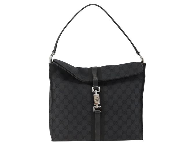 Borsa a Spalla Jackie in Tela GG Gucci in Pelle Nera e Argento 001 3355 Auth BAZ566A Nero - vista 13
