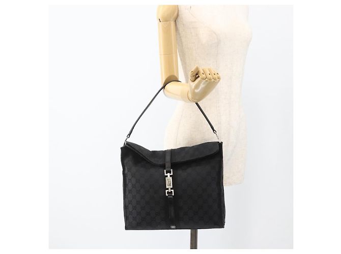 Borsa a Spalla Jackie in Tela GG Gucci in Pelle Nera e Argento 001 3355 Auth BAZ566A Nero - vista 23