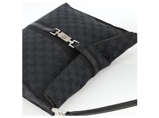 Borsa a Spalla Jackie in Tela GG Gucci in Pelle Nera e Argento 001 3355 Auth BAZ566A Nero - vista 6