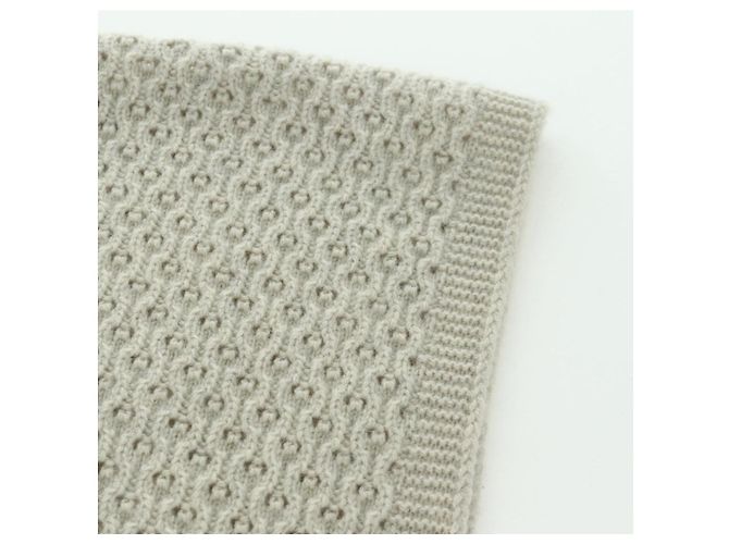 Sciarpa CHANEL COCO Mark Cashmere Beige Argento CC Auth BA11371V - vista 13