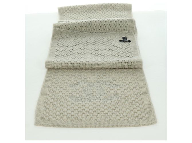 Sciarpa CHANEL COCO Mark Cashmere Beige Argento CC Auth BA11371V - vista 14