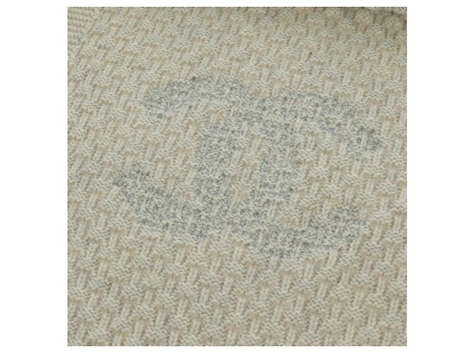 Sciarpa CHANEL COCO Mark Cashmere Beige Argento CC Auth BA11371V - vista 15