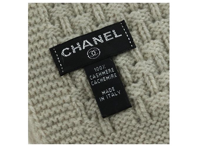 Sciarpa CHANEL COCO Mark Cashmere Beige Argento CC Auth BA11371V - vista 16