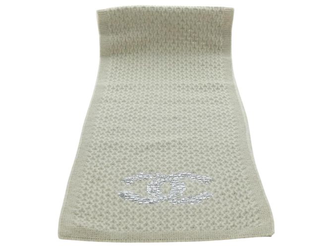 Sciarpa CHANEL COCO Mark Cashmere Beige Argento CC Auth BA11371V - vista 2