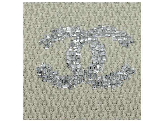 Sciarpa CHANEL COCO Mark Cashmere Beige Argento CC Auth BA11371V - vista 3