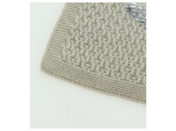 Sciarpa CHANEL COCO Mark Cashmere Beige Argento CC Auth BA11371V - vista 6
