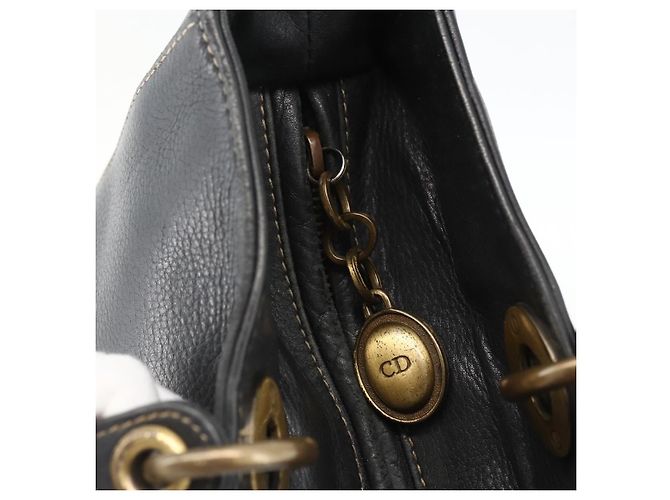Christian Dior Borsa Tote Lady Dior in pelle 2 in 1 nera e oro Auth ARZ701 Nero D'oro - vista 10