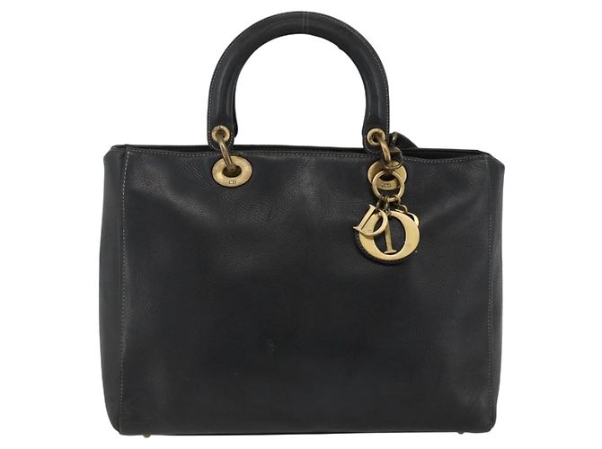 Christian Dior Borsa Tote Lady Dior in pelle 2 in 1 nera e oro Auth ARZ701 Nero D'oro - vista 13