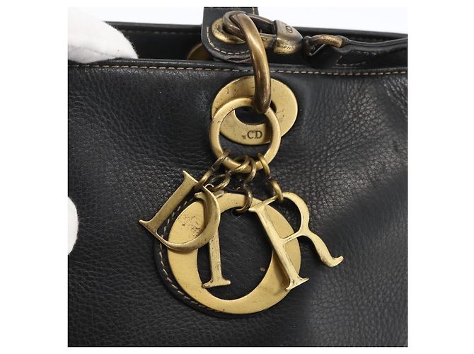 Christian Dior Borsa Tote Lady Dior in pelle 2 in 1 nera e oro Auth ARZ701 Nero D'oro - vista 19