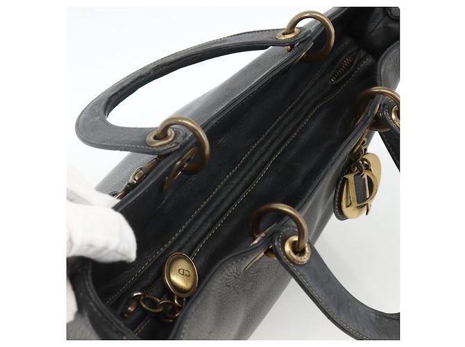 Christian Dior Borsa Tote Lady Dior in pelle 2 in 1 nera e oro Auth ARZ701 Nero D'oro - vista 6