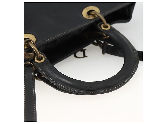 Christian Dior Borsa Tote Lady Dior in pelle 2 in 1 nera e oro Auth ARZ701 Nero D'oro - vista 7