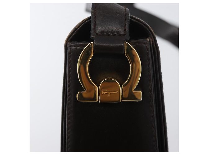 Borsa a Spalla Gancini in Pelle Marrone Oro Salvatore Ferragamo Auth ka3381 D'oro - vista 18