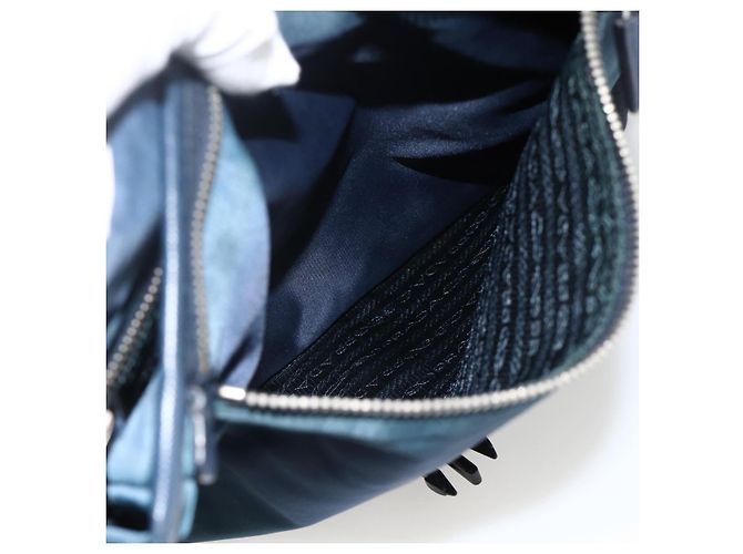 Borsa a Spalla PRADA in Nylon Blu Navy Argento Autentica LNZ603 - vista 24