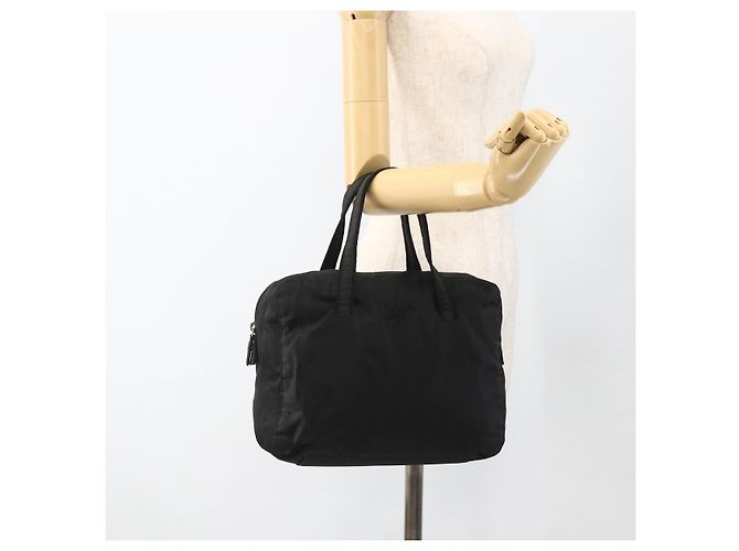 PRADA Bolso de mano de nailon negro plateado Auth ARZ694 Plata - vista 23