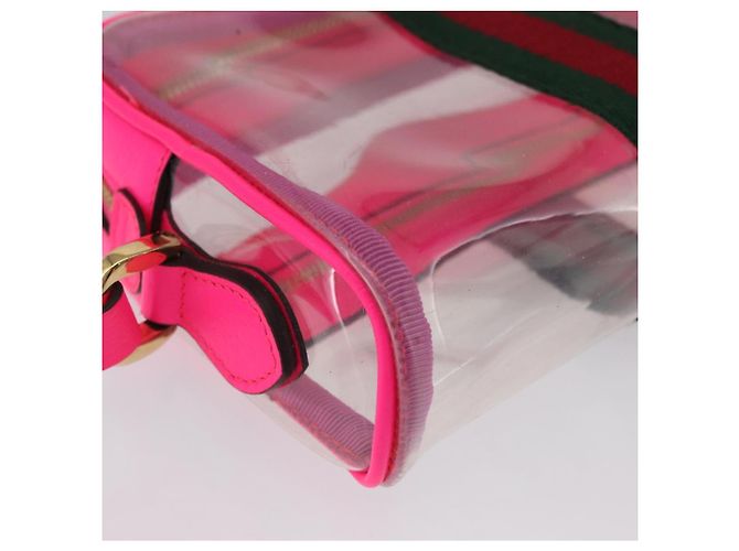 Gucci Borsa a Spalla Web Sherry Line in Vinile Trasparente Rosa 517350 Auth YKZ583A - vista 15