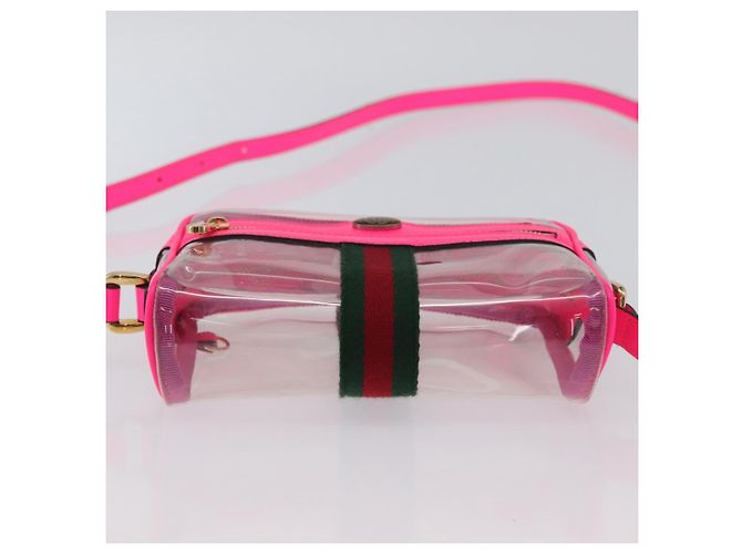 Gucci Borsa a Spalla Web Sherry Line in Vinile Trasparente Rosa 517350 Auth YKZ583A - vista 5