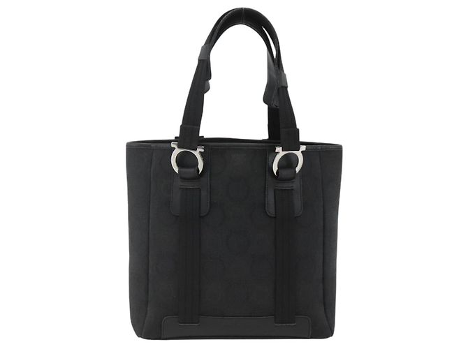 Borsa tote Gancini in tela nera e argento Salvatore Ferragamo Auth ka3385 Nero - vista 13