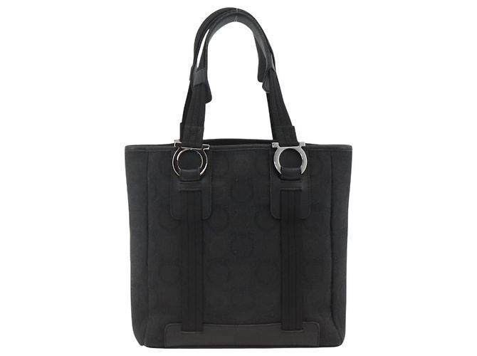 Borsa tote Gancini in tela nera e argento Salvatore Ferragamo Auth ka3385 Nero - vista 2