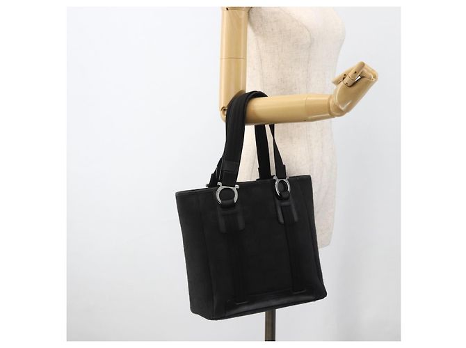 Borsa tote Gancini in tela nera e argento Salvatore Ferragamo Auth ka3385 Nero - vista 21