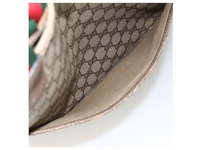 Borsa tote Gucci GG Supreme Web Sherry Line in PVC beige e oro 39 02 003 Auth BSZ492 - vista 11