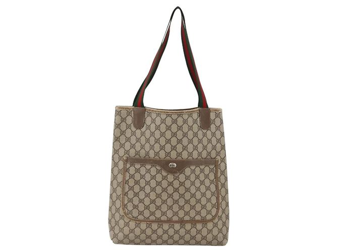 Borsa tote Gucci GG Supreme Web Sherry Line in PVC beige e oro 39 02 003 Auth BSZ492 - vista 13