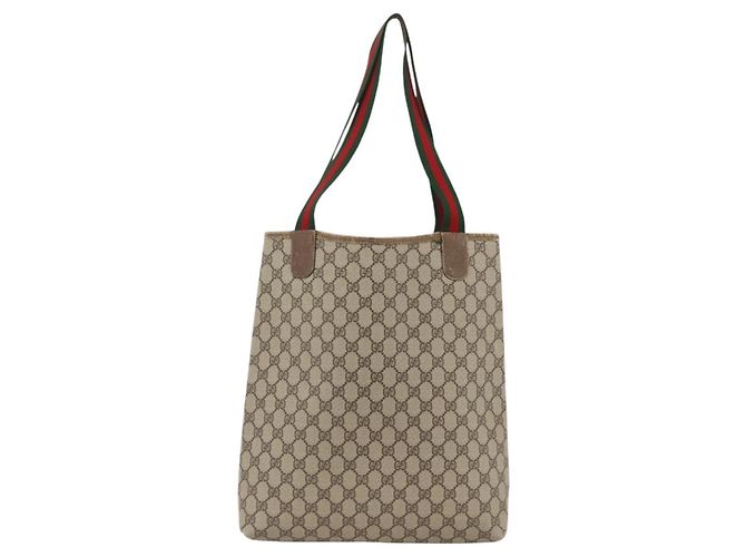 Borsa tote Gucci GG Supreme Web Sherry Line in PVC beige e oro 39 02 003 Auth BSZ492 - vista 2
