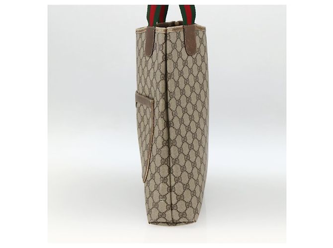 Borsa tote Gucci GG Supreme Web Sherry Line in PVC beige e oro 39 02 003 Auth BSZ492 - vista 4