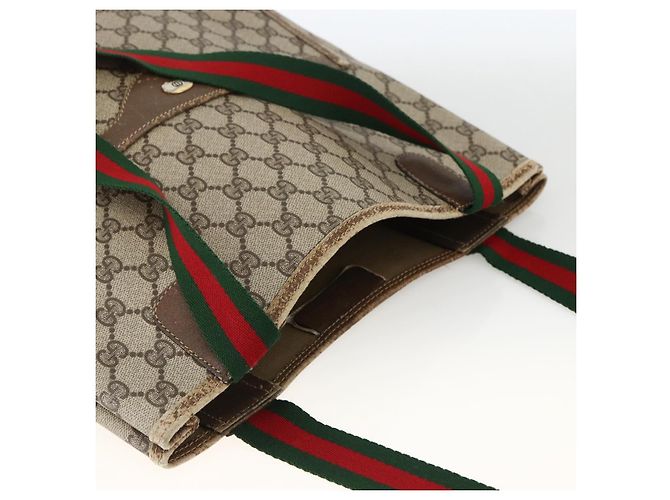 Borsa tote Gucci GG Supreme Web Sherry Line in PVC beige e oro 39 02 003 Auth BSZ492 - vista 6