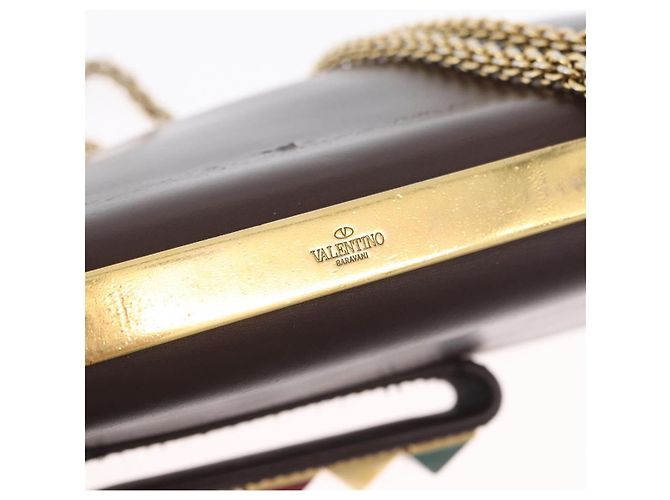 VALENTINO Borsa a Spalla con Catena Pelle Marrone Oro Auth ka3408A D'oro - vista 10