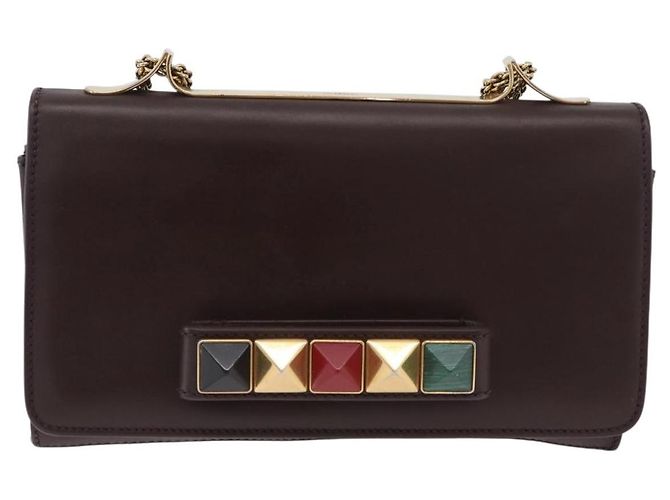 VALENTINO Borsa a Spalla con Catena Pelle Marrone Oro Auth ka3408A D'oro - vista 13