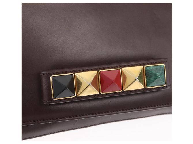 VALENTINO Borsa a Spalla con Catena Pelle Marrone Oro Auth ka3408A D'oro - vista 18