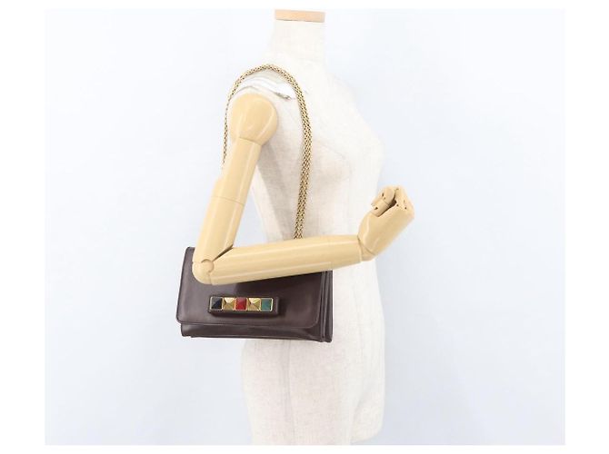 VALENTINO Borsa a Spalla con Catena Pelle Marrone Oro Auth ka3408A D'oro - vista 27