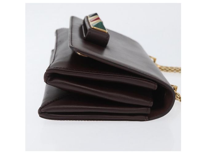 VALENTINO Borsa a Spalla con Catena Pelle Marrone Oro Auth ka3408A D'oro - vista 4