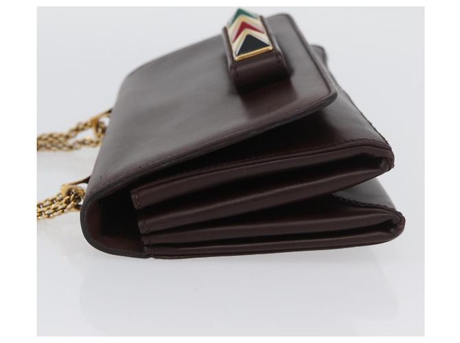 VALENTINO Borsa a Spalla con Catena Pelle Marrone Oro Auth ka3408A D'oro - vista 5