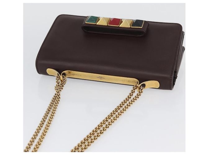 VALENTINO Borsa a Spalla con Catena Pelle Marrone Oro Auth ka3408A D'oro - vista 7