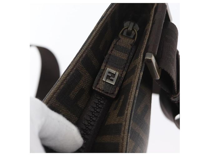 Borsa a Spalla in Tela Zucca FENDI PVC Marrone Nero Auth am11068A - vista 10
