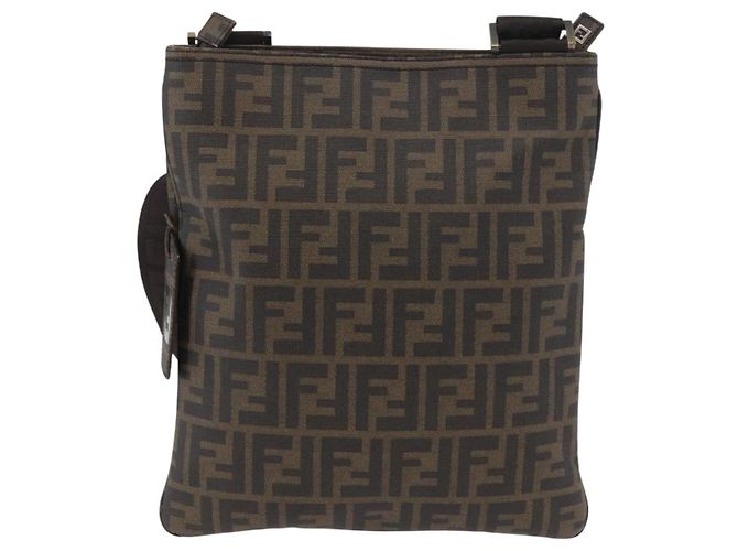 Borsa a Spalla in Tela Zucca FENDI PVC Marrone Nero Auth am11068A - vista 2
