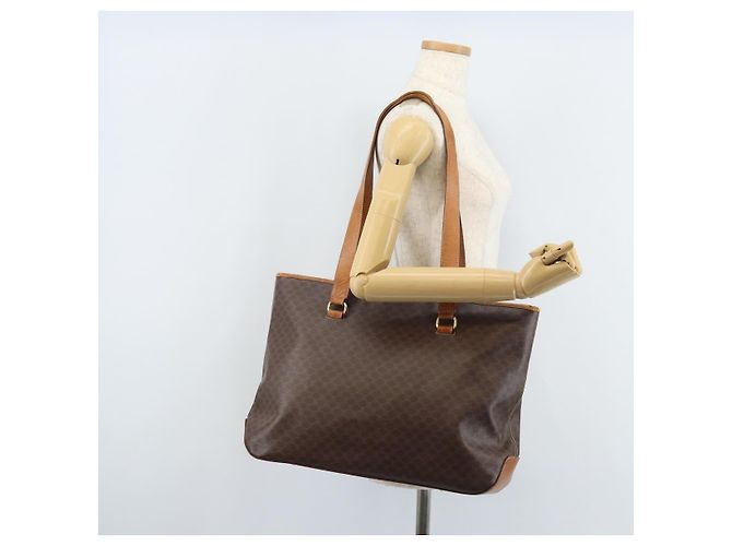 Céline Borsa tote in tela Macadam CELINE in pelle PVC marrone oro Auth bs34007 D'oro - vista 24