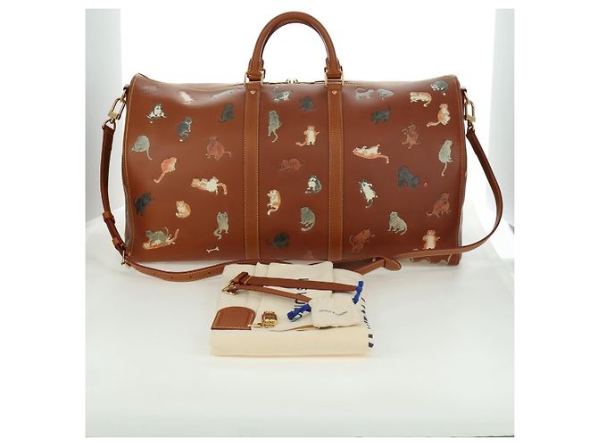LOUIS VUITTON Borsa Keepall Bandoulière 55 Catgram Pelle M52951 LV Auth 156736SM Marrone - vista 12