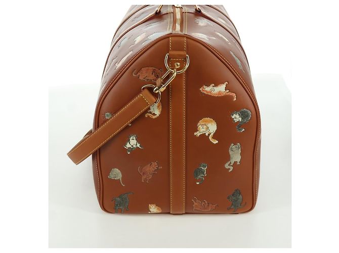LOUIS VUITTON Borsa Keepall Bandoulière 55 Catgram Pelle M52951 LV Auth 156736SM Marrone - vista 3