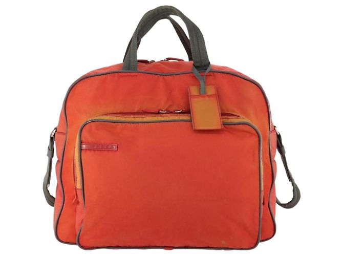 Prada Borsa sportiva Boston in nylon 2 in 1 arancione argento Auth 173935 - vista 13