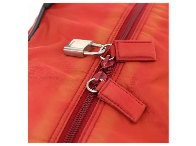 Prada Borsa sportiva Boston in nylon 2 in 1 arancione argento Auth 173935 - vista 22
