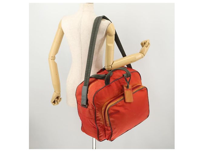 Prada Borsa sportiva Boston in nylon 2 in 1 arancione argento Auth 173935 - vista 28