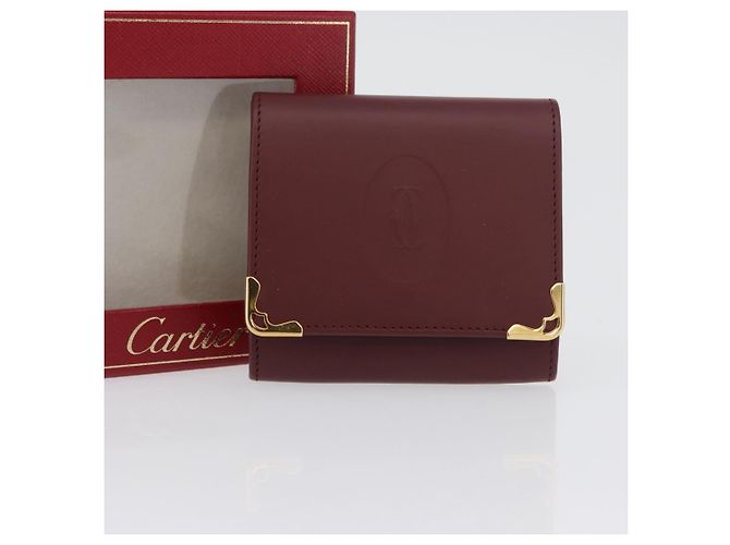 Monedero de cuero burdeos Must Line de CARTIER con dorado Auth am11082A - vista 12